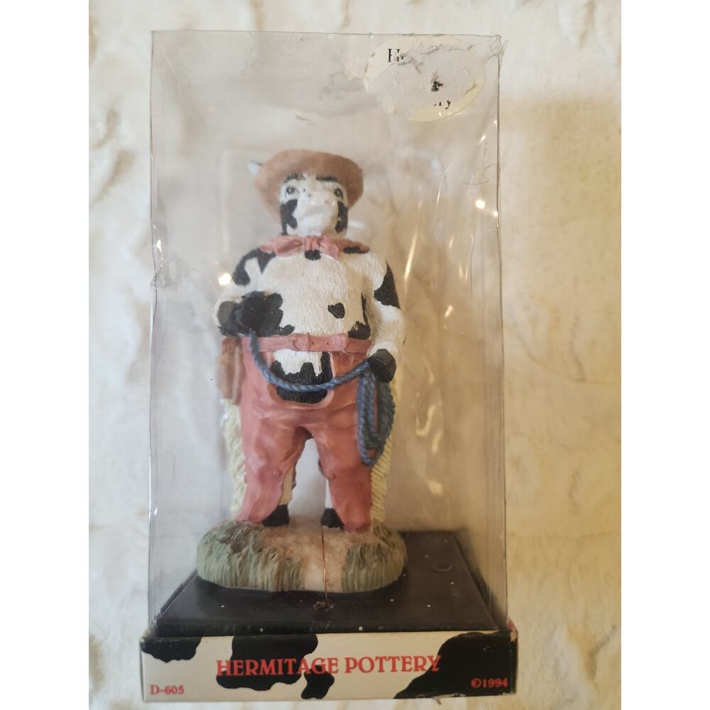 NIB Vintage Western Hermitage Pottery 1995 D-605 Cowboy Cow Figurine